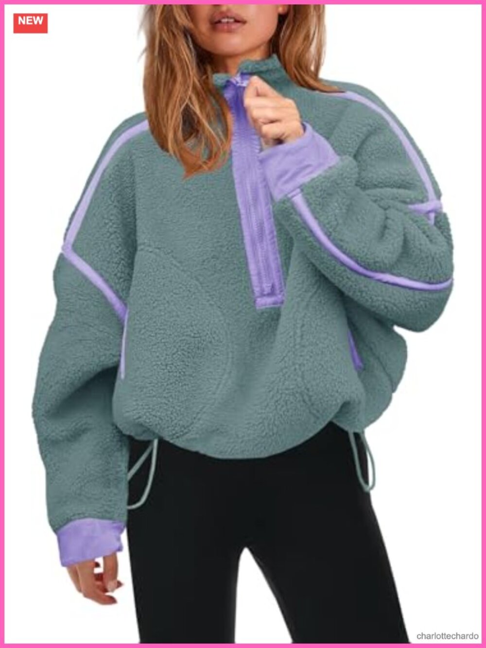 Womens Half Zip Fleece Pullover Sherpa Jacket Zip Pockets
